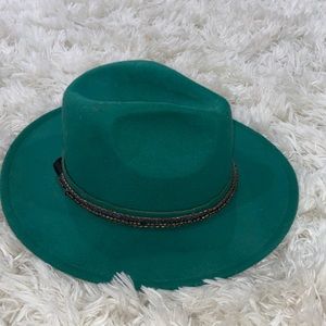 Wool Wide Brim Fedora Hat green